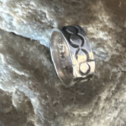 Navajo Stamped Sterling Silver Wide Band Ring | Sz 4.5  Pinky | Authentic Native American Handmade | 15296