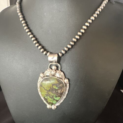 Navajo Green Turquoise Necklace | Sterling Silver | Authentic Native American Handmade | 15038