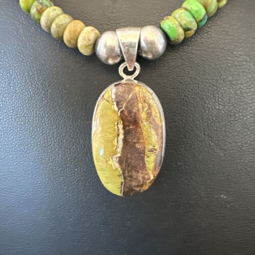 Navajo Green Turquoise Pendant Necklace | Sterling Silver | Authentic Native American Handmade | 16920