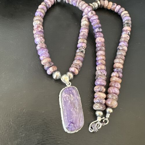 Navajo Purple Charoite Pendant with Pearls | Sterling Silver Necklace | Authentic Native American Handmade | 16338