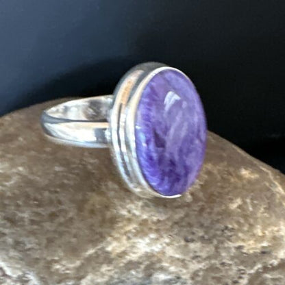 Women's Purple Charoite Navajo Oval Ring | Sterling Silver | Sz 9 | Authentic Native American Handmade | 16050
