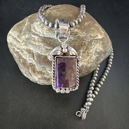 Navajo Pearls Purple Sugilite Pendant Necklace | Sterling Silver Beads | Authentic Native American Handmade | 15378