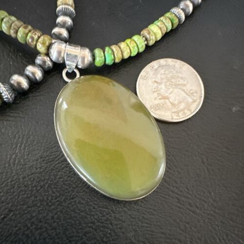 Navajo Green Turquoise Pendant Necklace | Sterling Silver | Authentic Native American Handmade | 16918