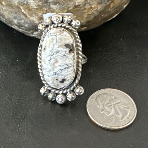 Men's Women's White Buffalo Turquoise Ring | Navajo Sterling Silver | Sz 9 | 13349