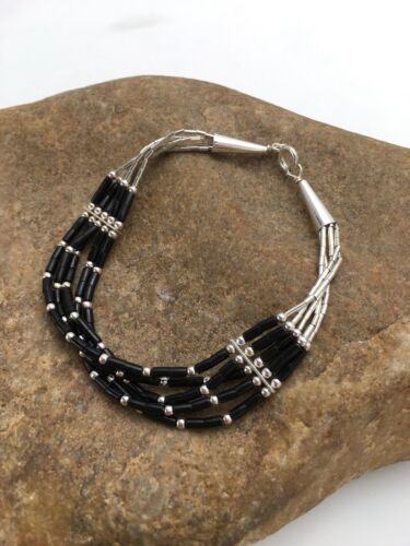 Southwestern Black Onyx Heishi Bracelet | Sterling Silver | 5-Strand | 7" | 2932