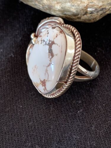 Southwestern Navajo White Buffalo Turquoise Ring | Sterling Silver | Sz 8.5 | 00317