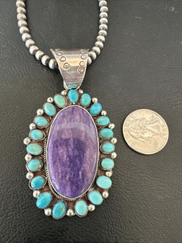 Navajo Purple Charoite Turquoise Pendant Necklace | Sterling Silver | Multi-Stone | 17145