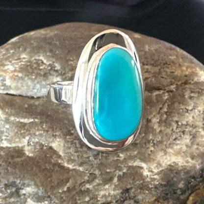 Navajo Sterling Silver Blue Kingman Turquoise Ring | Sz 8.5 | Authentic Native American Handmade | 16594