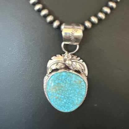 Navajo Kingman Turquoise Pendant Necklace | Sterling Silver | Native American Handmade | 15213