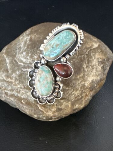 Navajo Royston Turquoise Cluster Ring | Authentic Native American Sterling Silver | Multi-Stone | Sz 9.5 | 14844