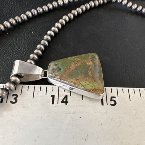 Navajo Green Turquoise Pendant Necklace | Sterling Silver | Authentic Native American Handmade | 15032