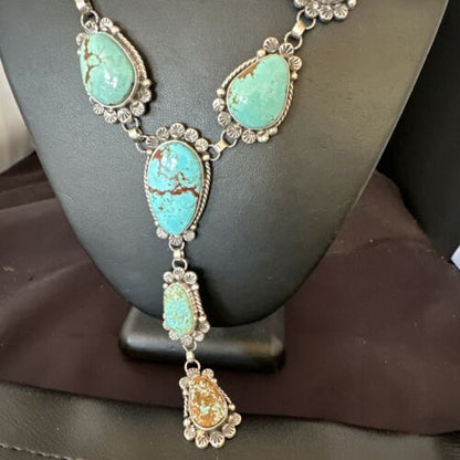 Navajo Blue Turquoise Lariat Necklace | Sterling Silver | 30" | Native American Handmade | 16488