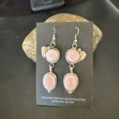 Navajo Pink Conch Shell Dangle Earrings | Sterling Silver | Authentic Native American Handmade | 17215