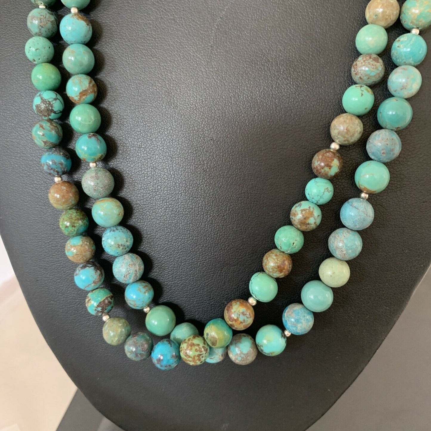 Navajo Sterling Silver Heishi Necklace | Blue Green Turquoise Beads | Authentic Native American Handmade | 02023
