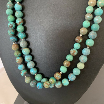 Navajo Sterling Silver Heishi Necklace | Blue Green Turquoise Beads | Authentic Native American Handmade | 02023