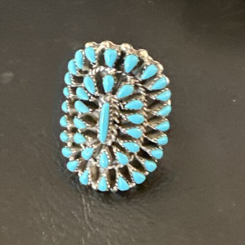 Navajo Blue Turquoise Cluster Ring | Authentic Native American Sterling Silver | Multi-Stone | Adjustable Sz 7 | 15703