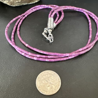 Sugilite Heishi Bead Necklace | 3 Strand | Stabilized Sterling Silver | Authentic Native American Handmade | 15999