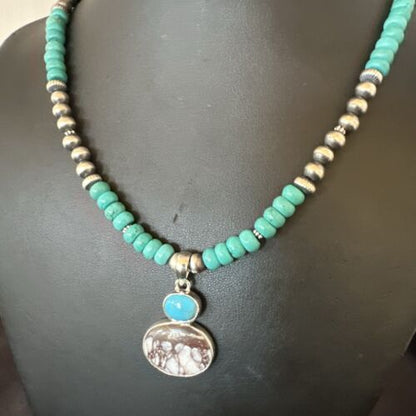 Navajo Wild Horse | Blue Kingman Turquoise Pendant Necklace | Sterling Silver | 17579