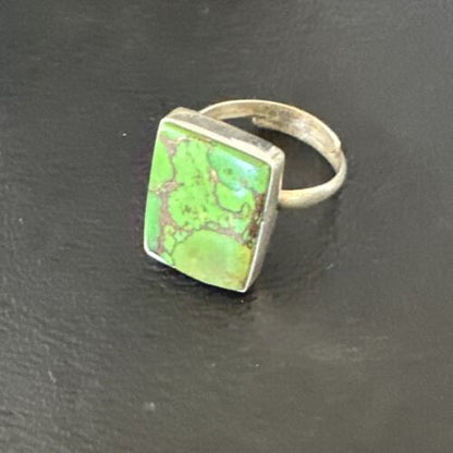 Adjustable Navajo Green Mojave Turquoise Ring | Sterling Silver | Sz 10 | Authentic Native American Handmade | 15698
