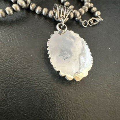 Navajo Green Gaspeite Pendant Necklace | Sterling Silver | Authentic Native American Handmade | 17425