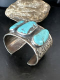 XL Men's Kingman Blue Turquoise 3 Stone Cuff Bracelet | Navajo Sterling Silver | 15857