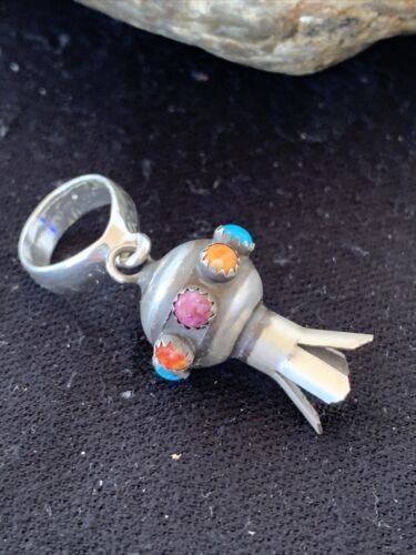 Navajo Multi-Color Turquoise Naja Pendant | Sterling Silver | Authentic Native American Handmade | 01260