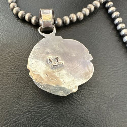 Women's Orange Spiny Oyster Pendant | Navajo Pearls Sterling Silver Necklace 21" | 16555