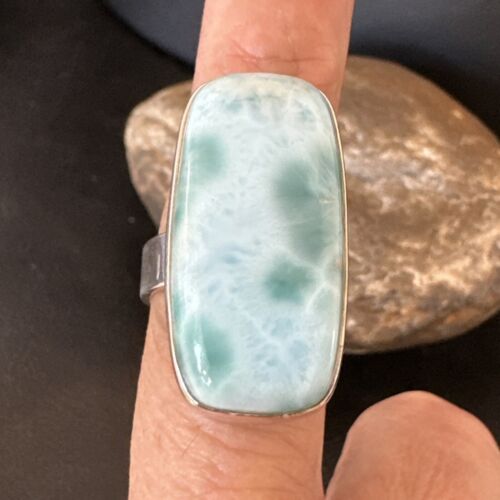Navajo Blue Larimar Ring | Sterling Silver | Sz 8 | Authentic Native American Handmade | 16604