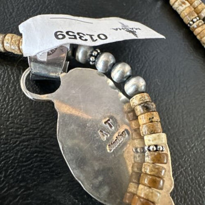 Navajo Bumblebee Jasper Pendant Necklace | Sterling Silver | Authentic Native American Handmade | 01359