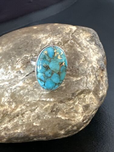 Navajo Blue Mojave Turquoise Ring | Sterling Silver | Adjustable Sz 8 | Authentic Native American Handmade | 15714