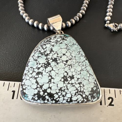 Men's Navajo Blue Spiderweb Turquoise Pendant Necklace | Sterling Silver | Native American Handmade | 16232