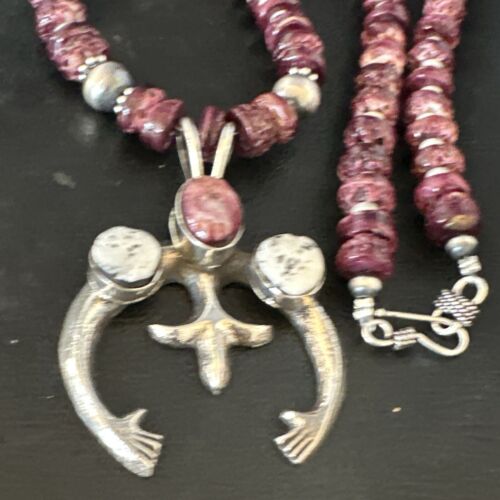 Navajo Purple Spiny Oyster White Buffalo Naja Pendant | Sterling Silver | Authentic Native American Handmade | 15025
