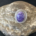 Navajo Purple Charoite Oval Ring | Sterling Silver | Sz 8 | Authentic Native American Handmade | 15541