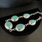 Navajo Blue Turquoise Link Bracelet | Sterling Silver | 8" | Authentic Native American Handmade | 15478