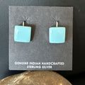 Navajo Blue Turquoise Dangle Earrings | Sterling Silver | 1" | Authentic Native American Handmade | 15810
