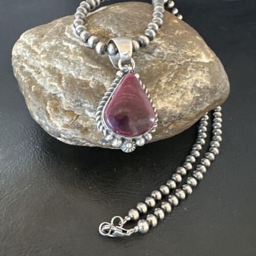 Navajo Purple Spiny Oyster Pendant with Pearls | Sterling Silver Necklace | Authentic Native American Handmade | 16058