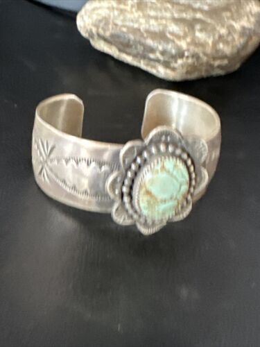 XL Men's Blue #8 Turquoise Cuff Bracelet | Navajo Sterling Silver | Authentic Native American Handmade | 15855