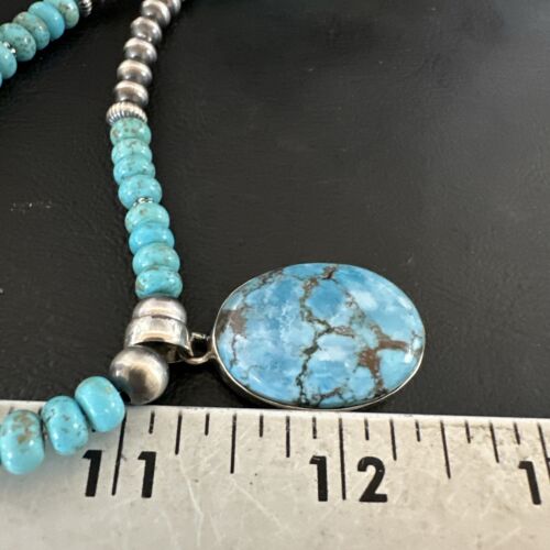 Navajo Blue Spiderweb Turquoise Pendant Necklace | Sterling Silver | Authentic Native American Handmade | 17080