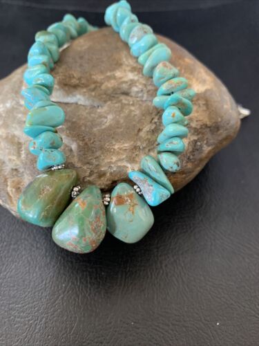 Navajo Blue Green Turquoise Necklace | Sterling Silver | 16" | Authentic Native American Handmade | 12915