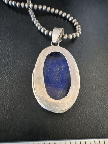 Men's Denim Lapis Lazuli Pendant Necklace | Navajo Beads | Sterling Silver | Authentic Native American Handmade | 15199