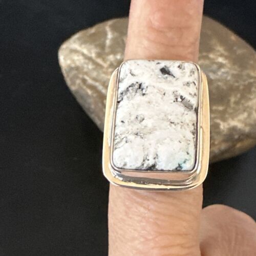 Southwestern Navajo White Buffalo Turquoise Ring | Sterling Silver | Sz 9 | 15000