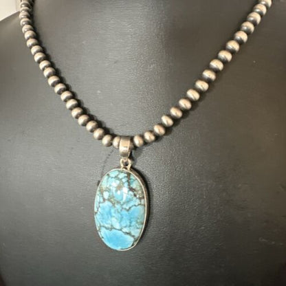 Navajo Blue Spiderweb Turquoise Pendant Necklace | Sterling Silver | Authentic Native American Handmade | 17027