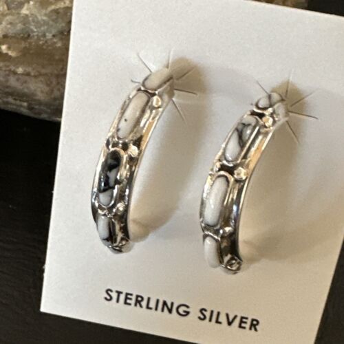 White Buffalo Turquoise Earrings | Sterling Silver | Southwestern Handmade | 1" | 16743