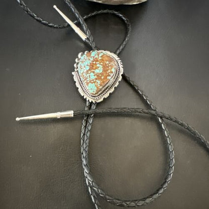 Men's Blue Turquoise #8 Bolo Tie | Navajo Sterling Silver | Authentic Native American Handmade | 16811