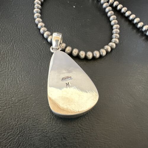 Navajo Blue Kingman Turquoise Pendant Necklace | Sterling Silver | 20" | Authentic Native American Handmade | 16724 - Masha USA