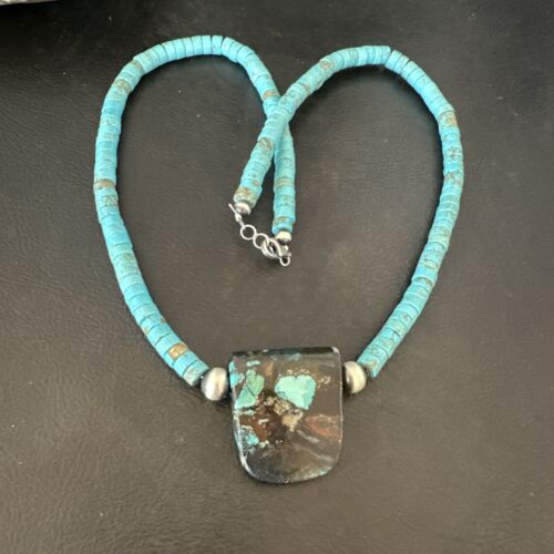 Navajo SpiderWeb Turquoise Heishi Pearls Necklace | Sterling Silver | 20" | Authentic Native American Handmade | 17032