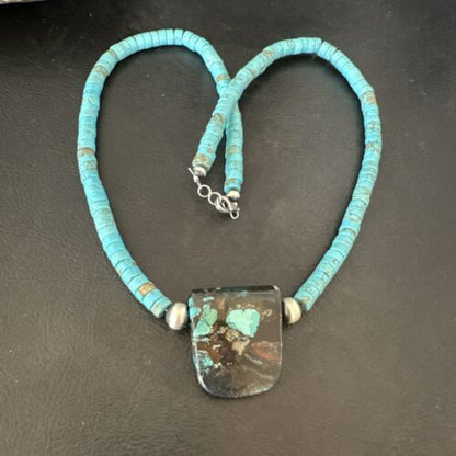 Navajo SpiderWeb Turquoise Heishi Pearls Necklace | Sterling Silver | 20" | Authentic Native American Handmade | 17032