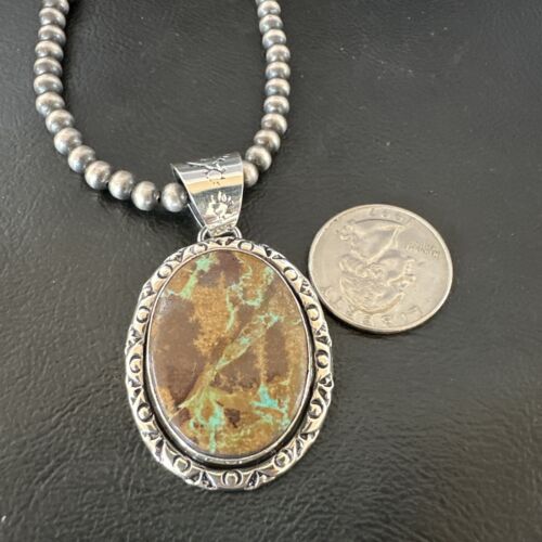 Navajo Green Gaspeite Pendant Necklace | Sterling Silver | Authentic Native American Handmade | 16360