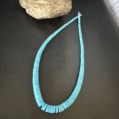 Robin's Egg Blue Turquoise Heishi Necklace | 18" | Sterling Silver | Authentic Native American Handmade | 14932