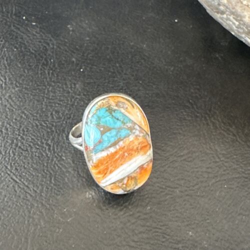 Navajo Turquoise Spiny Oyster Ring | Sterling Silver | Sz 8 | Authentic Native American Handmade | 16612